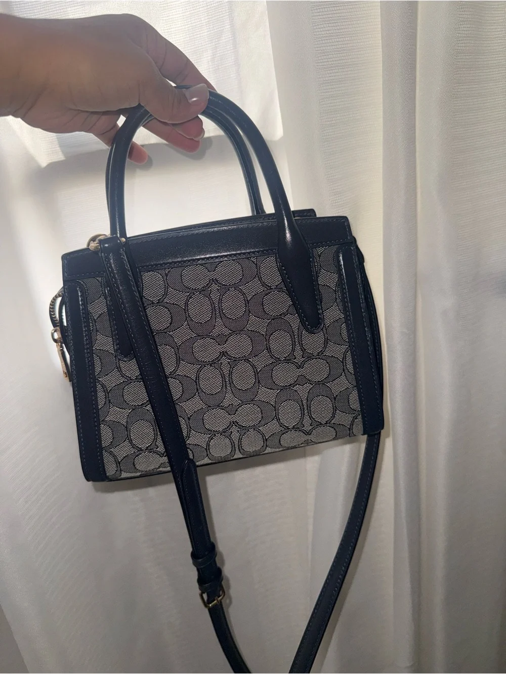 Coach Navy Signature Canvas and Leather Satchel